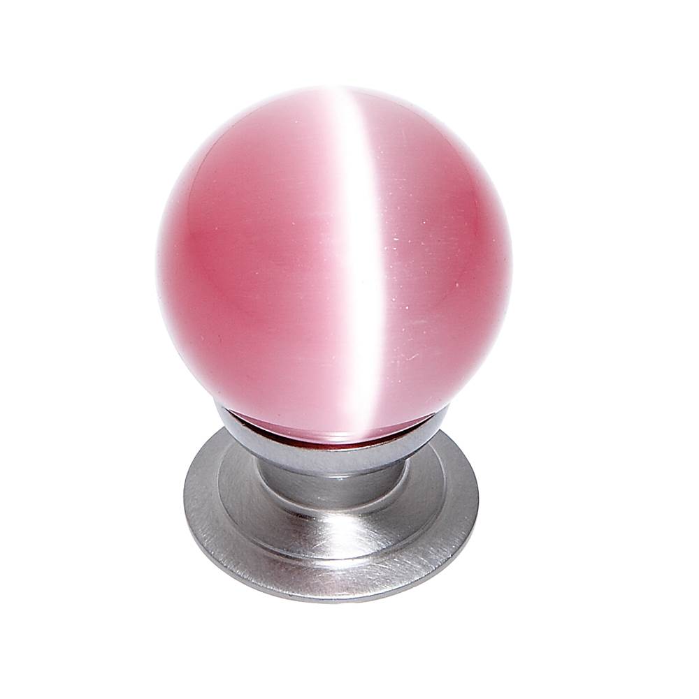 JVJ Hardware Cat''s Eye Collection Satin Nickel Finish Cat''s Eye Glass Pink 30 mm Smooth Knob, Composition Glass and Solid Brass