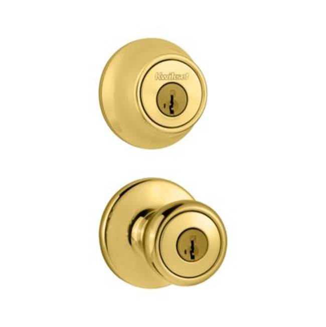 Kwikset Tylo Keyed Entry Knob and Single Cylinder Deadbolt Combo Pack in Polished Brass