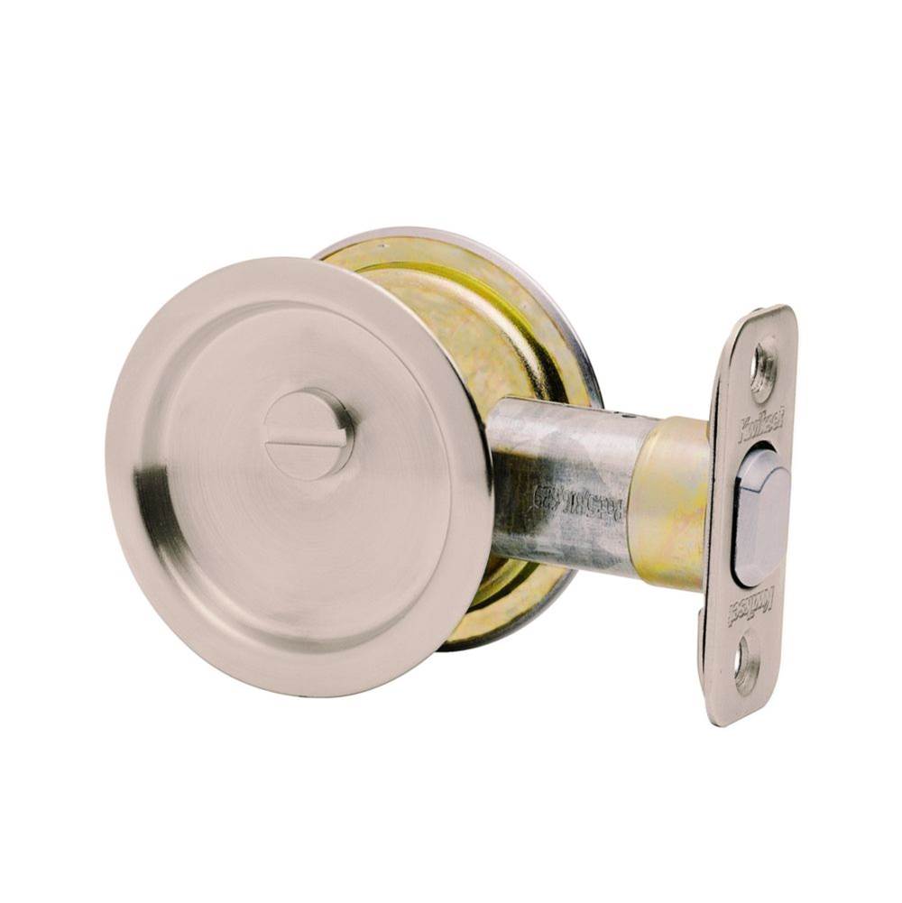 Kwikset Round Bed/Bath Pocket Door Lock in Polished Stainless Steel