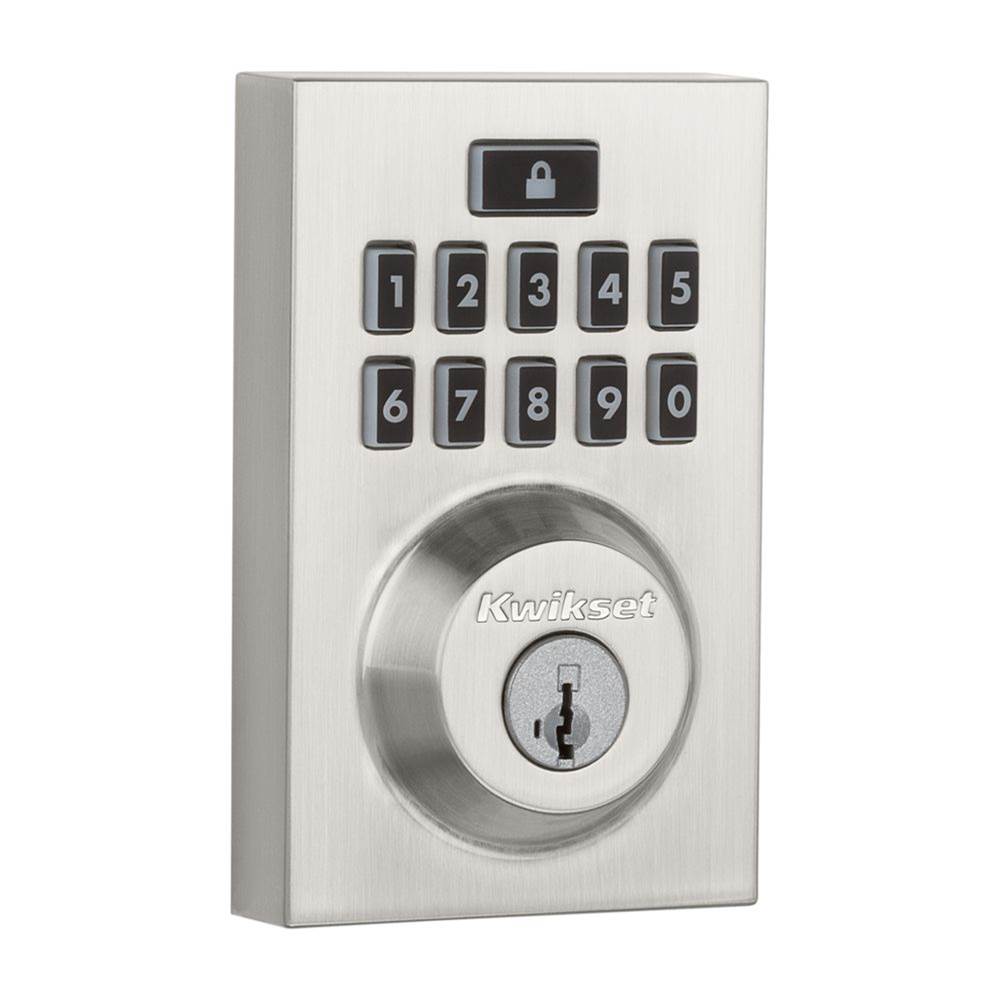 Kwikset SmartCode  Contemporary Square Electronic Deadbolt featuring SmartKey and Z-Wave Technology in Satin Nickel