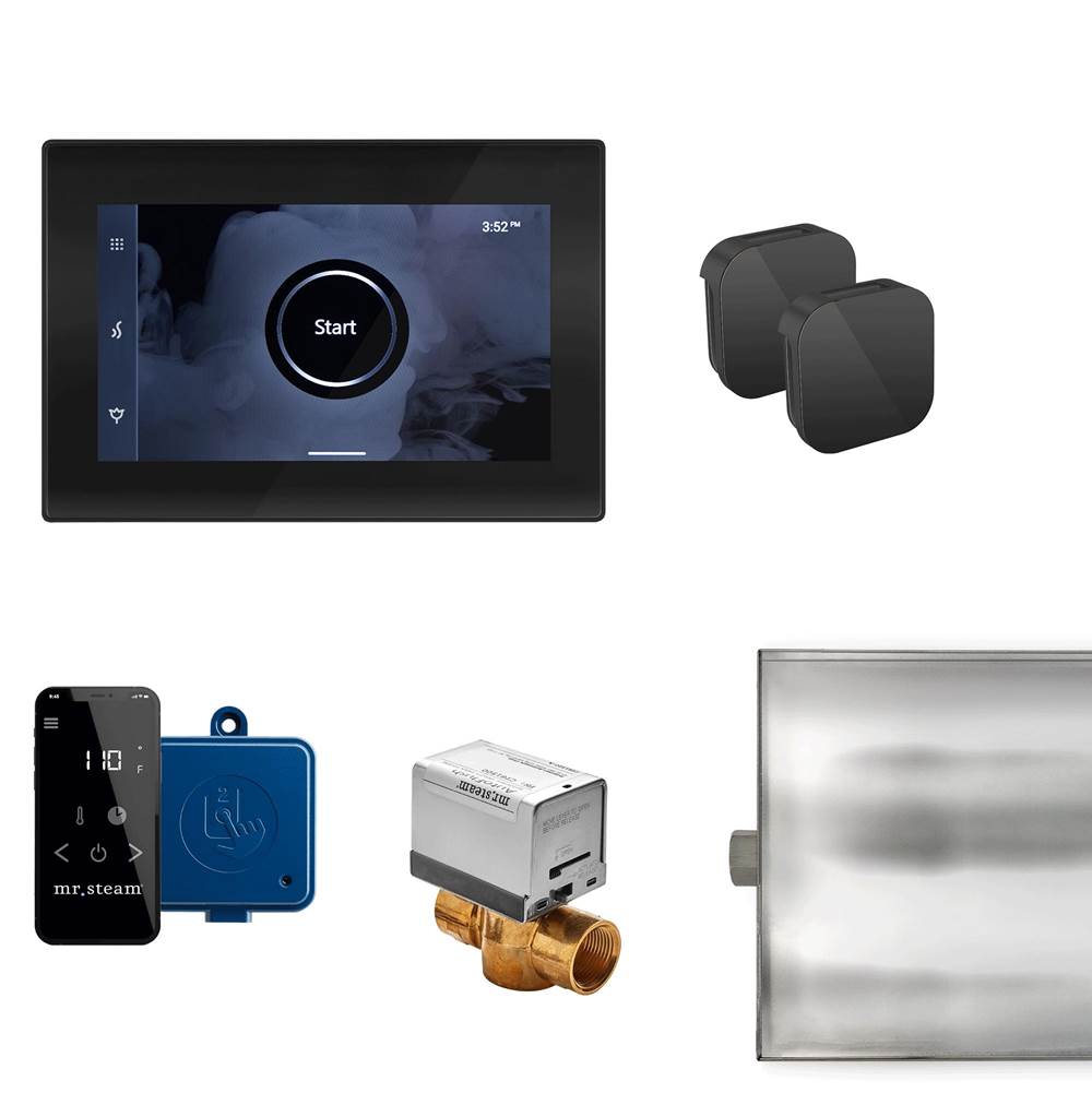 Mr. Steam XButler Max Steam Shower Control Package with iSteamX Control and Aroma Glass SteamHead in Black Matte Black