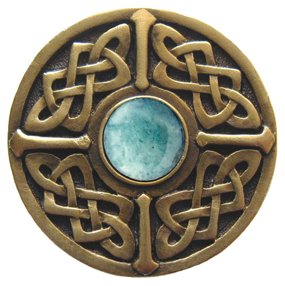Notting Hill Celtic Jewel Knob Antique Brass/Green Aventurine natural stone