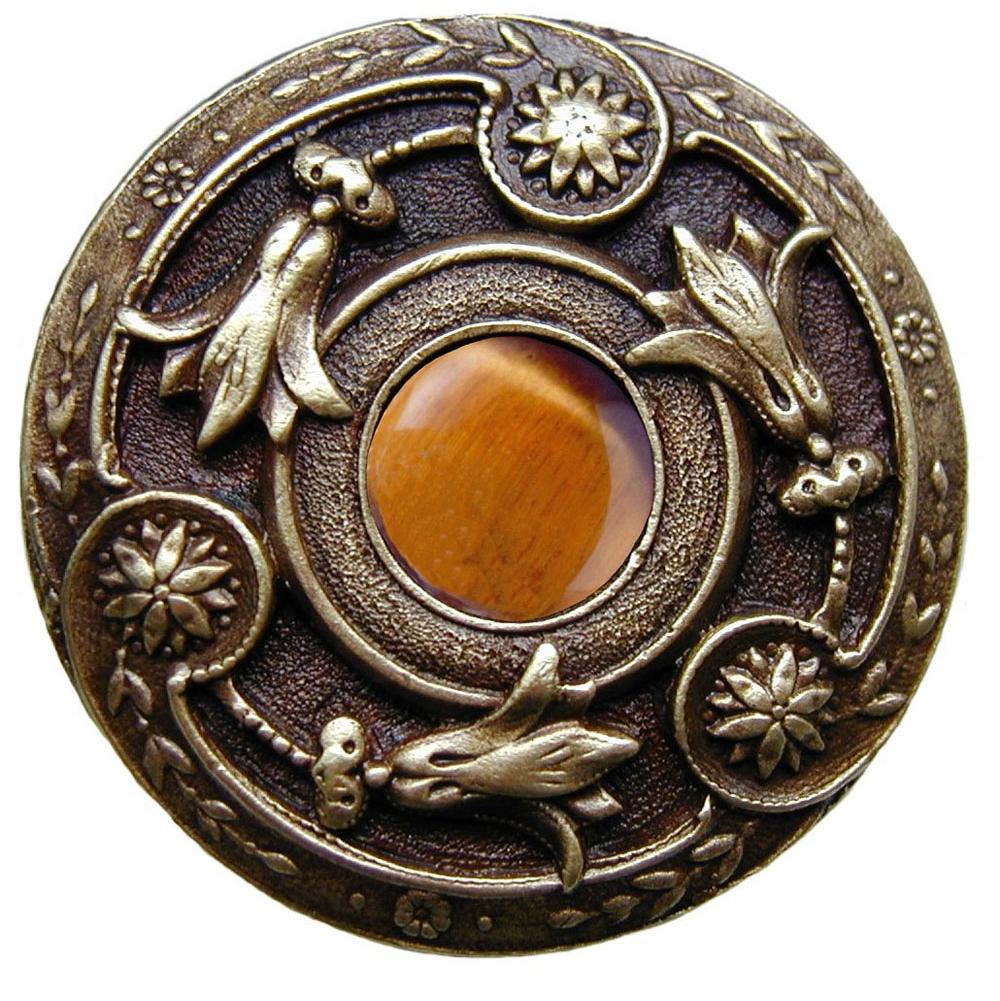 Notting Hill Jeweled Lily Knob Antique Brass/Tiger Eye natural stone