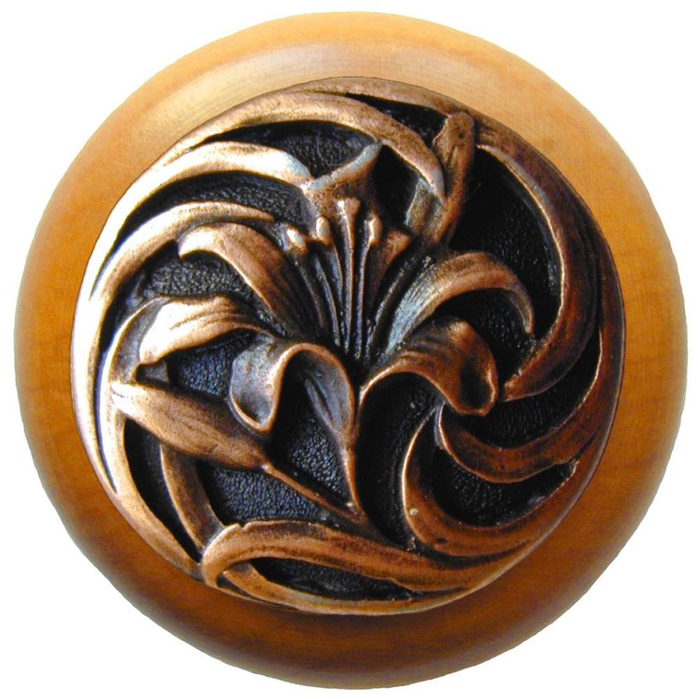 Notting Hill Tiger Lily Wood Knob in Antique Copper/Maple wood finish