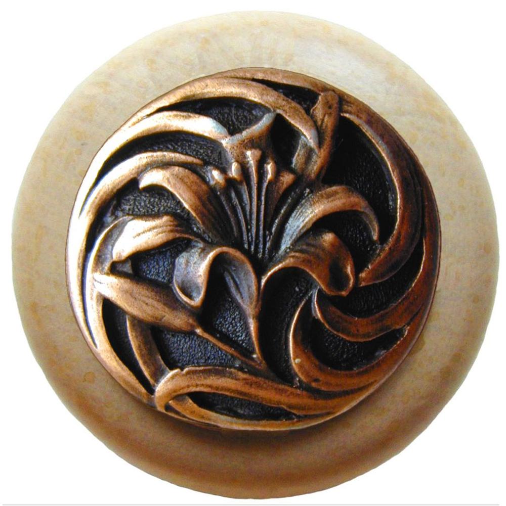 Notting Hill Tiger Lily Wood Knob in Antique Copper/Natural wood finish