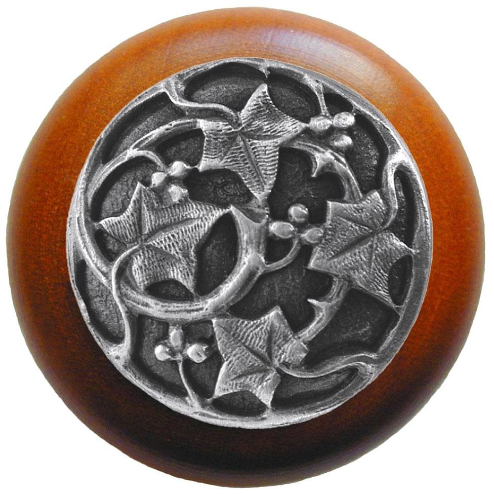 Notting Hill Ivy with Berries Wood Knob in Antique Pewter/Cherry wood finish