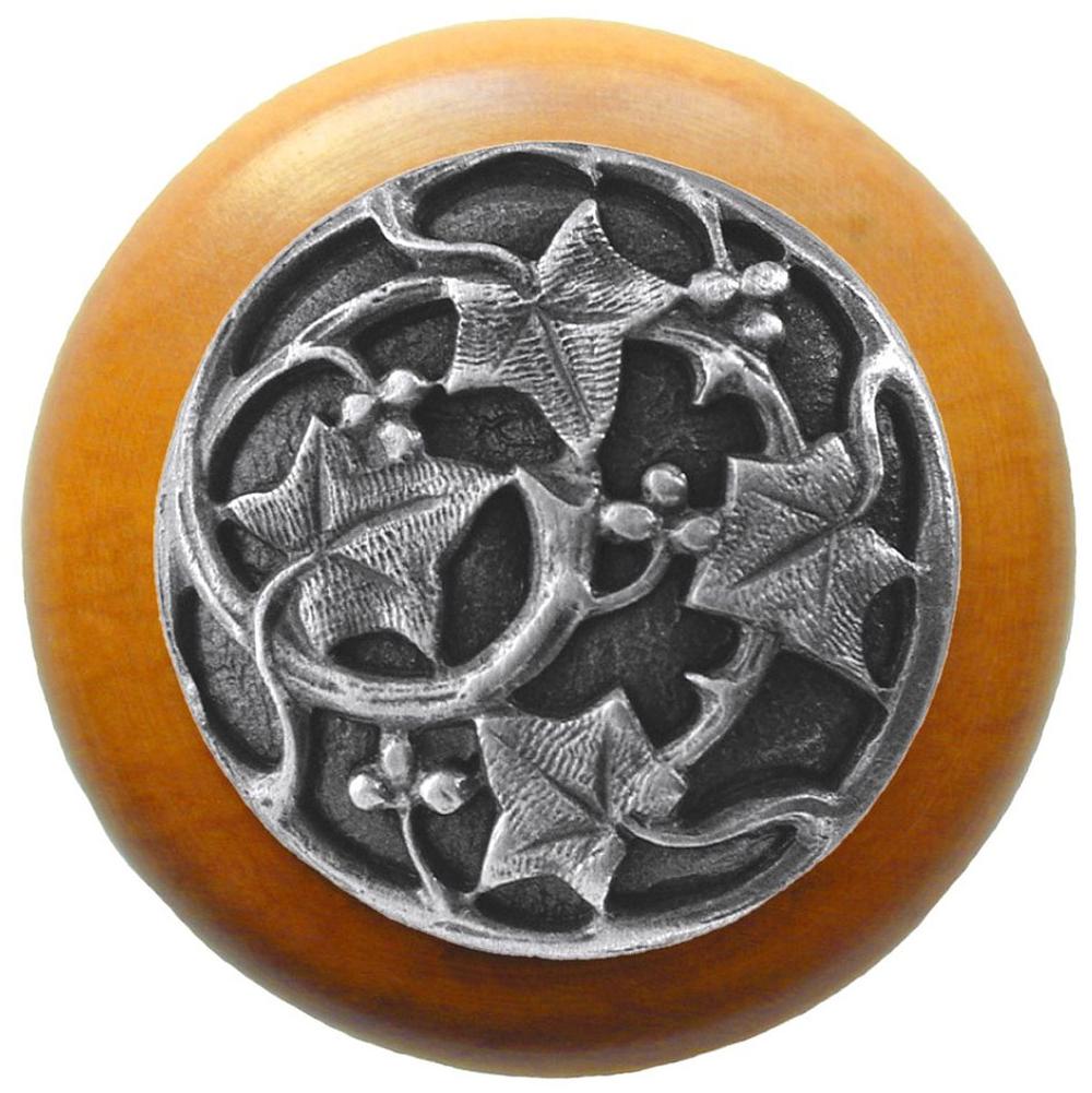 Notting Hill Ivy with Berries Wood Knob in Antique Pewter/Maple wood finish