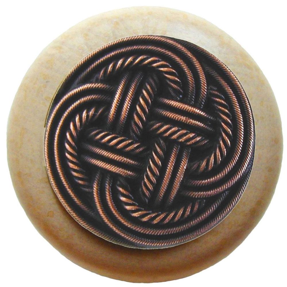 Notting Hill Classic Weave Wood Knob in Antique Copper/Natural wood finish