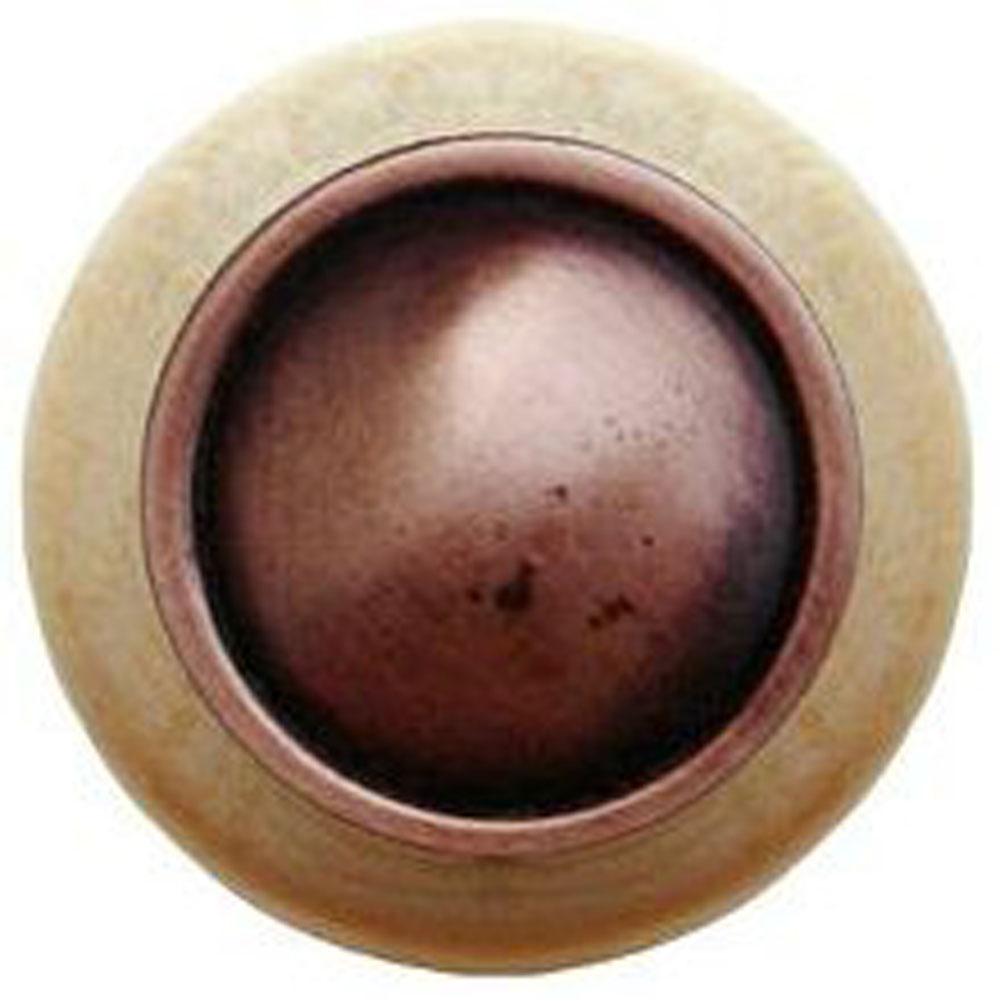 Notting Hill Plain Dome Wood Knob in Antique Copper/Natural wood finish