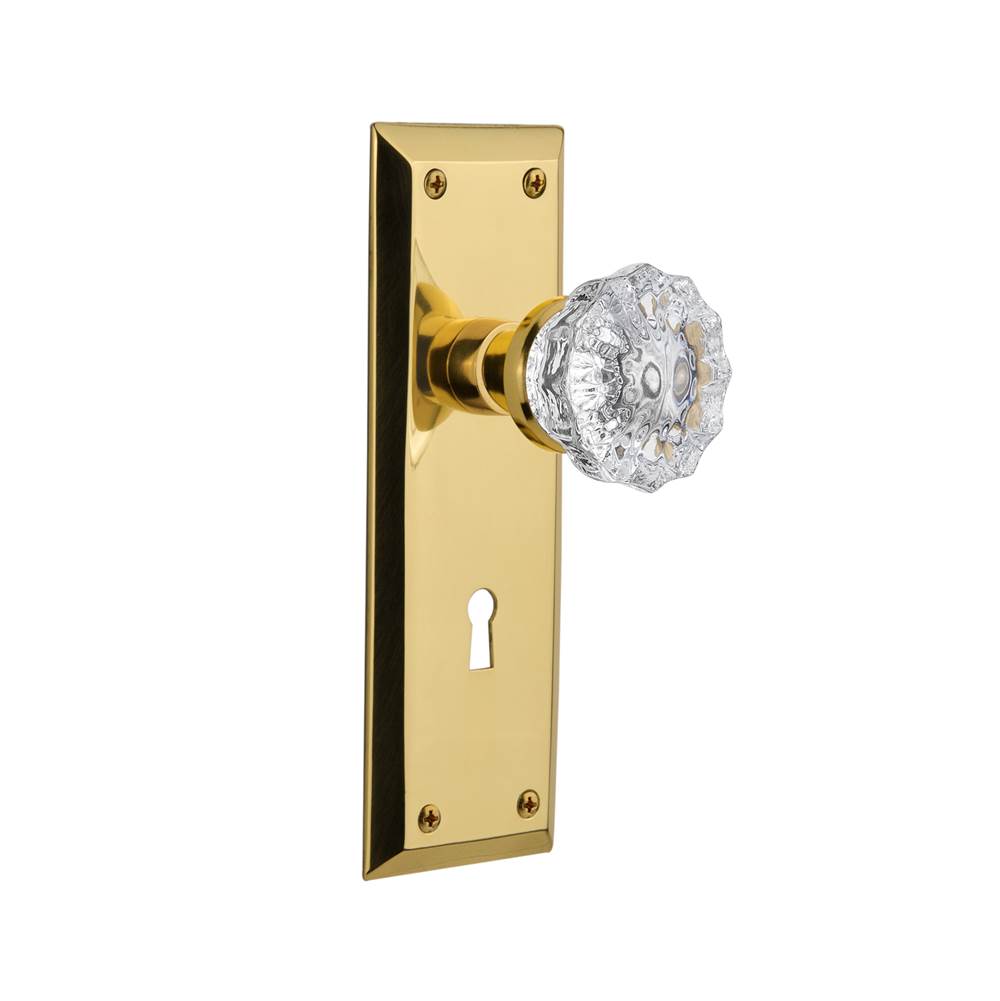 Nostalgic Warehouse Nostalgic Warehouse New York Plate Interior Mortise Crystal Glass Door Knob in Polished Brass