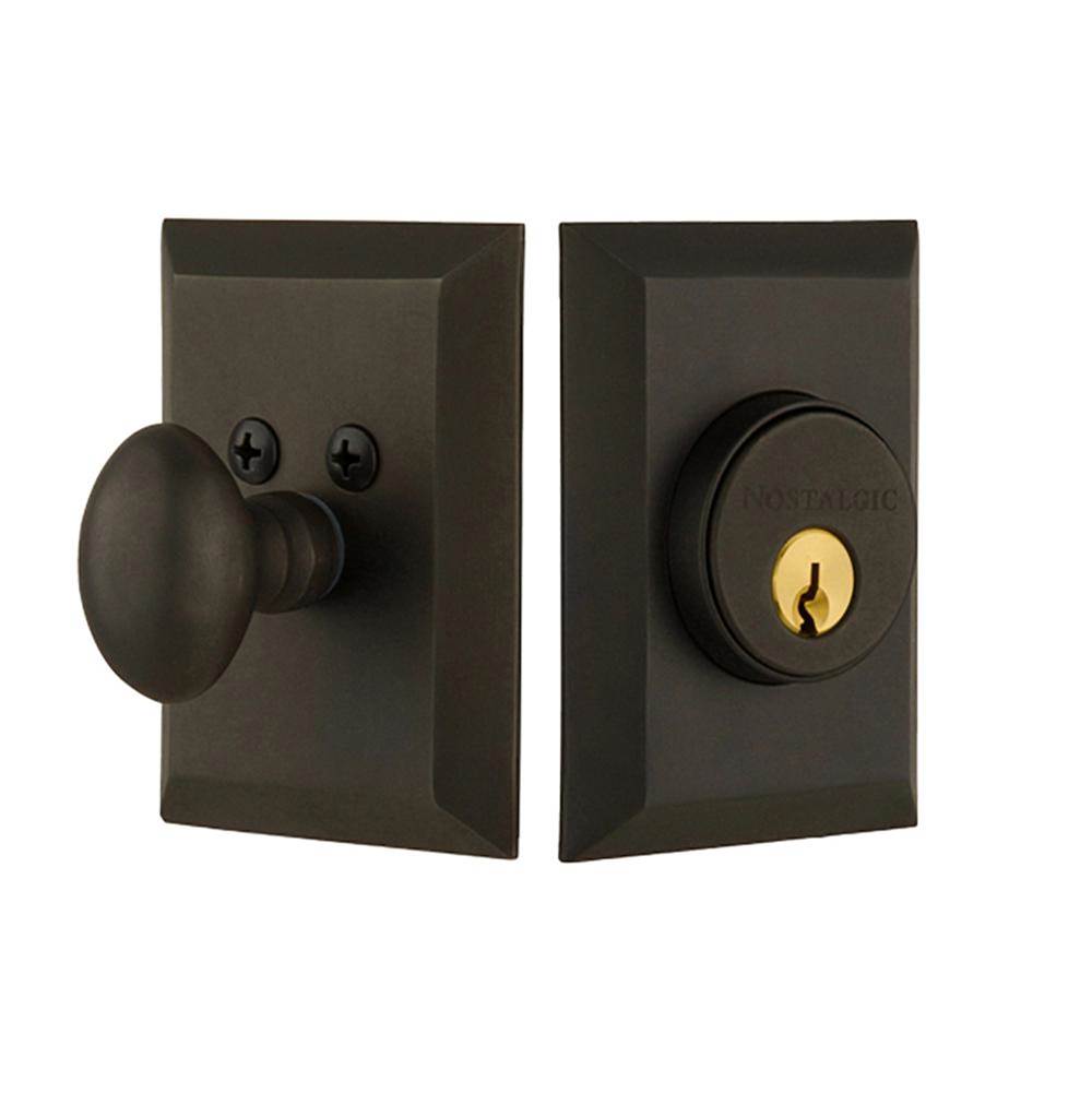 Nostalgic Warehouse Nostalgic Warehouse New York Plate Single Cylinder Deadbolt in Oil_Rubbed Bronze