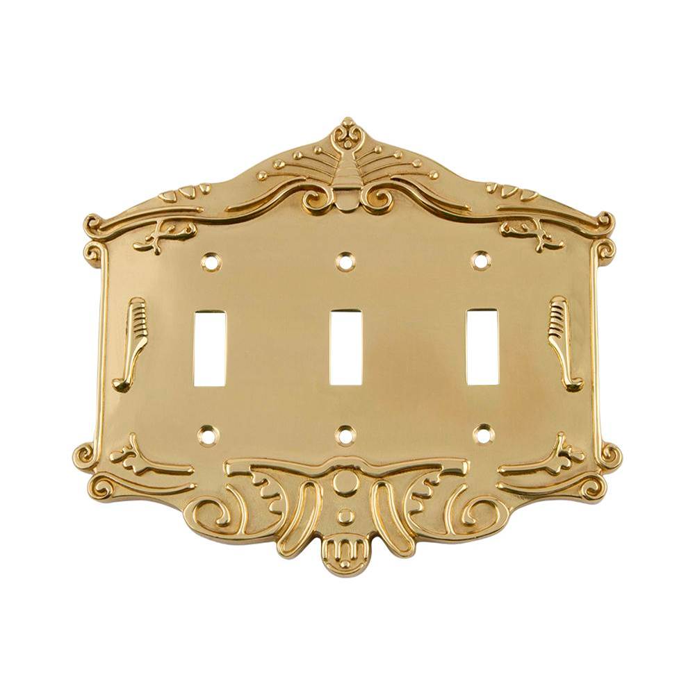 Nostalgic Warehouse Nostalgic Warehouse Victorian Switch Plate with Triple Toggle in Polished Brass