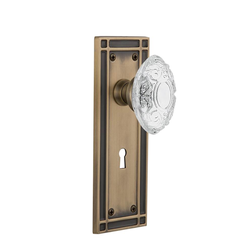 Nostalgic Warehouse Nostalgic Warehouse Mission Plate Privacy with Keyhole Crystal Victorian Knob in Antique Brass