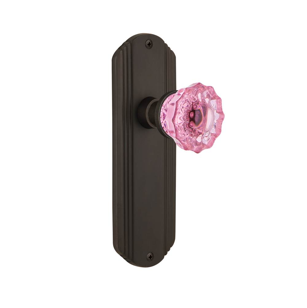 Nostalgic Warehouse Nostalgic Warehouse Deco Plate Double Dummy Crystal Pink Glass Door Knob in Oil-Rubbed Bronze