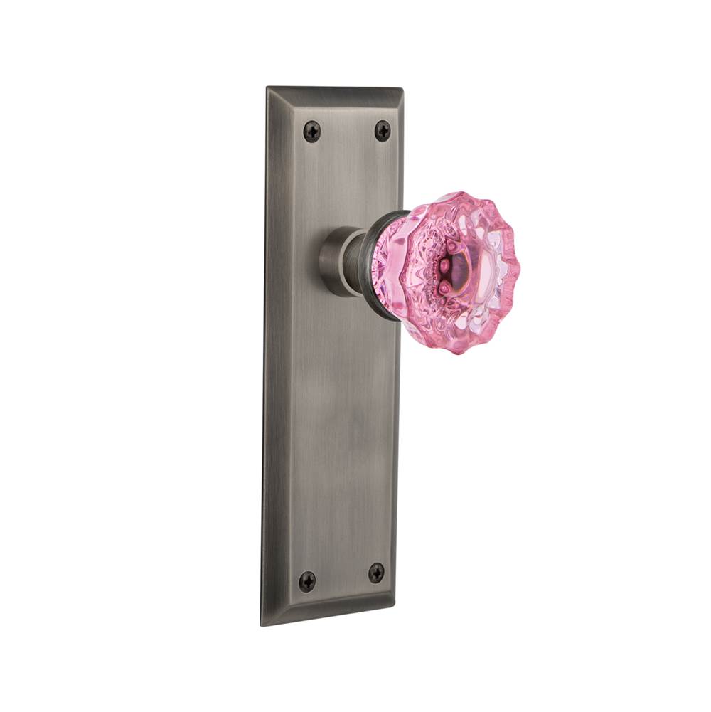 Nostalgic Warehouse Nostalgic Warehouse New York Plate Double Dummy Crystal Pink Glass Door Knob in Antique Pewter