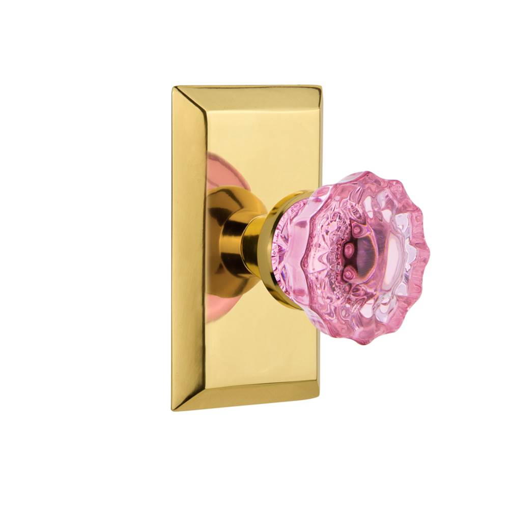 Nostalgic Warehouse Nostalgic Warehouse Studio Plate Privacy Crystal Pink Glass Door Knob in Polished Brass