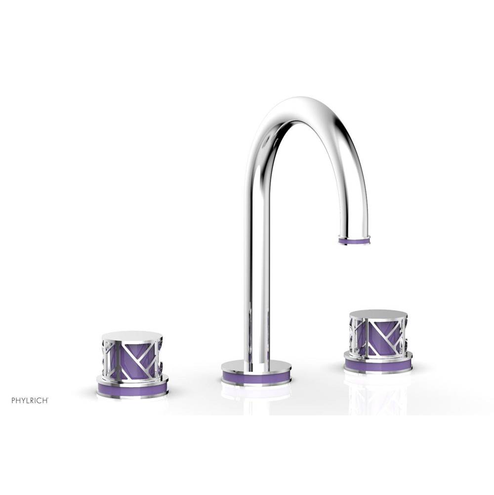 Phylrich Polished Nickel Jolie Widespread Lavatory Faucet With Gooseneck Spout, Round Cutaway Handles, And Purple Accents - 1.2GPM