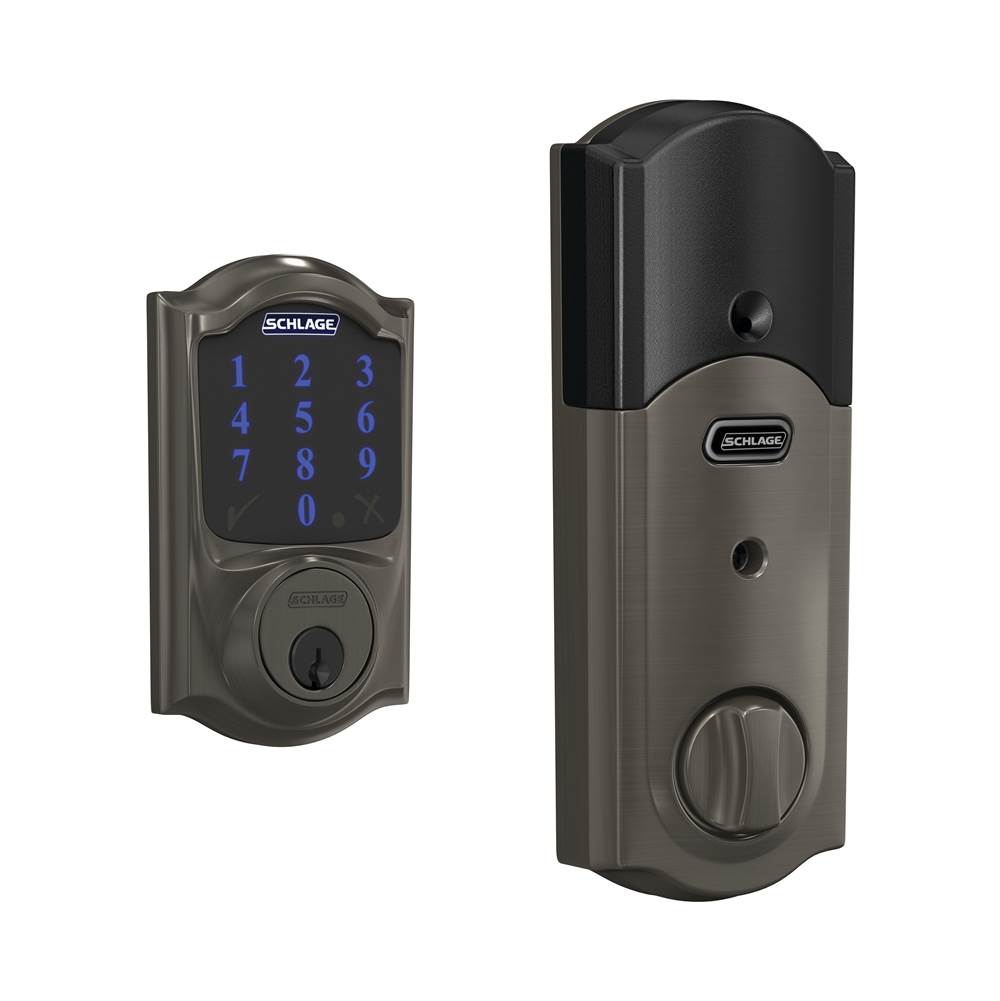 Schlage Connect Smart Deadbolt with Alarm with Camelot Trim in Black Stainless, Z-Wave Plus Enabled