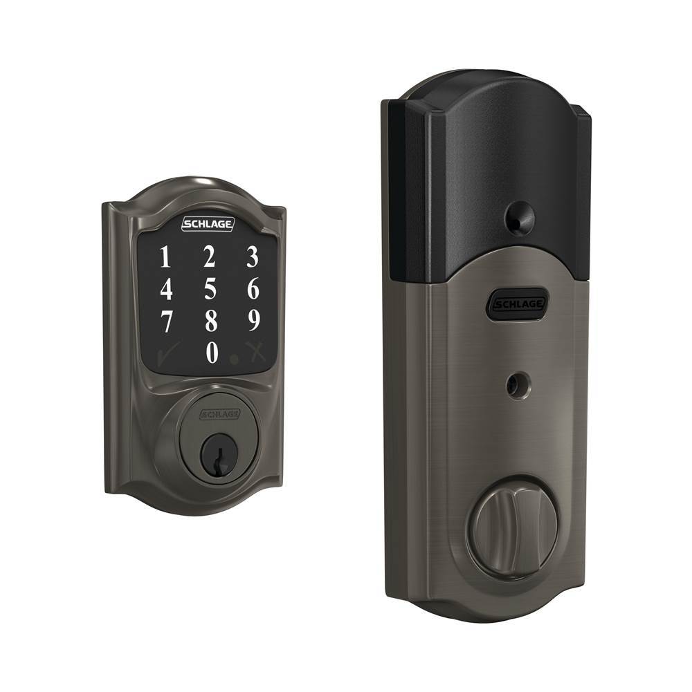 Schlage Connect Touchscreen Deadbolt with Camelot Trim in Black Stainless
