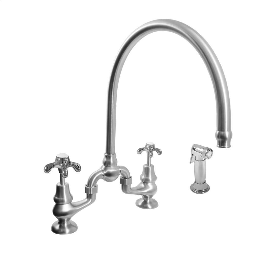 Sigma Sancerre Bridge Kitchen Faucet with High-Arc Spout, Handspray, and 481 Drop Cross Handle in Polished White