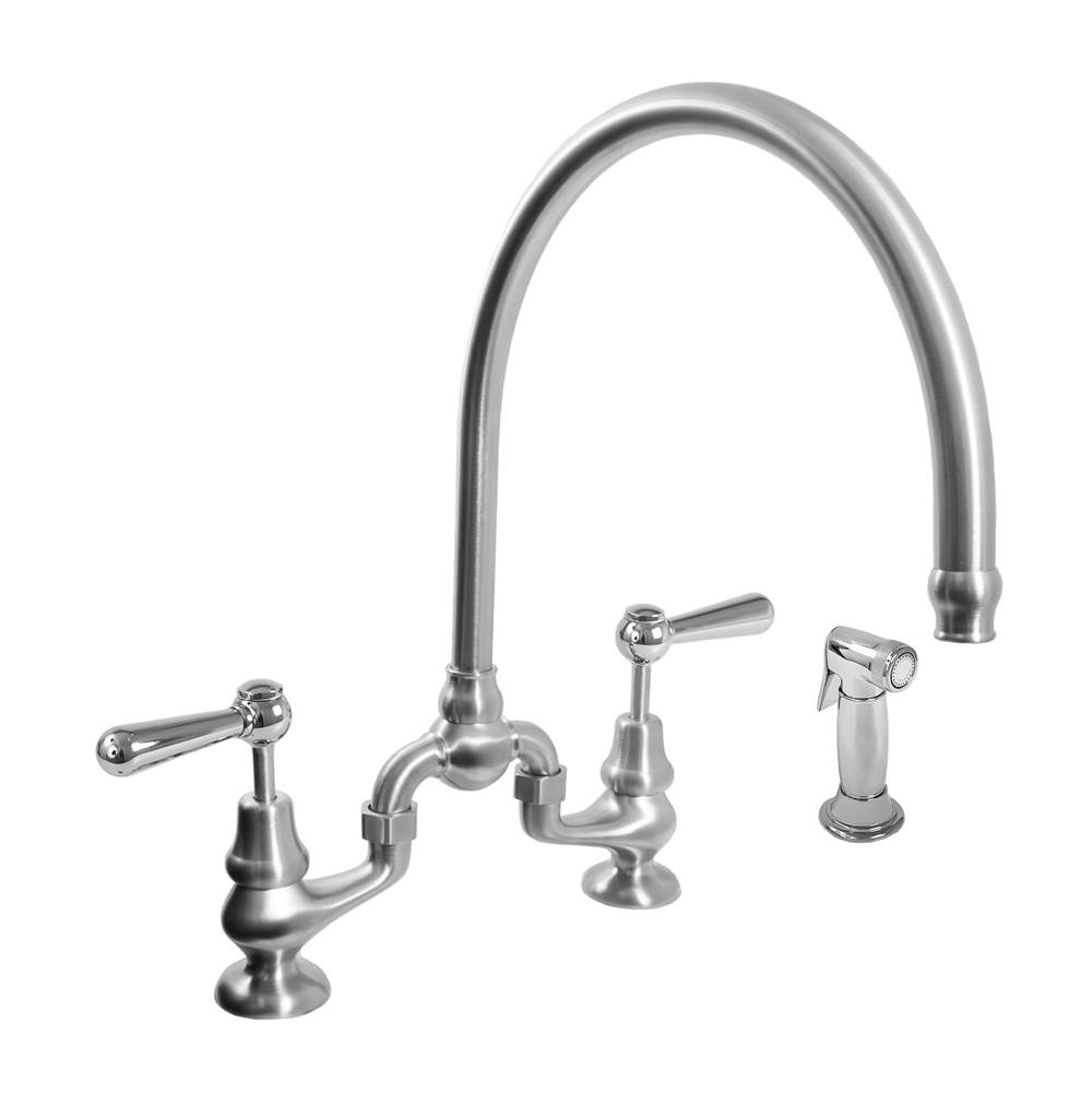 Sigma Sancerre Bridge Kitchen Faucet with High-Arc Spout, Handspray, and 484 Straight Lever in Polished White