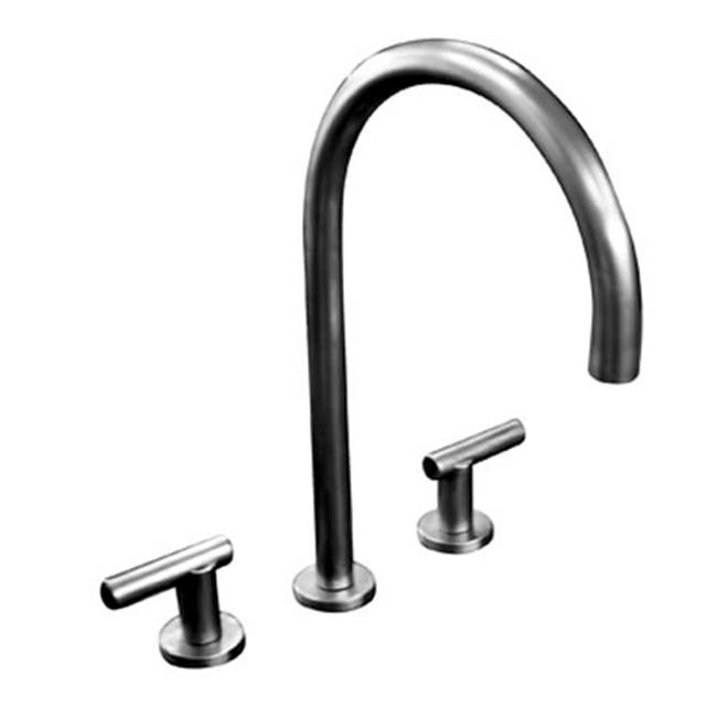 Sun Valley Bronze Deck mount goose neck kitchen faucet shown w/RP-N925 escutcheons. Includes Cal Faucets widespread hot & cold valves, hoses, SWE-1 swivel assembly.