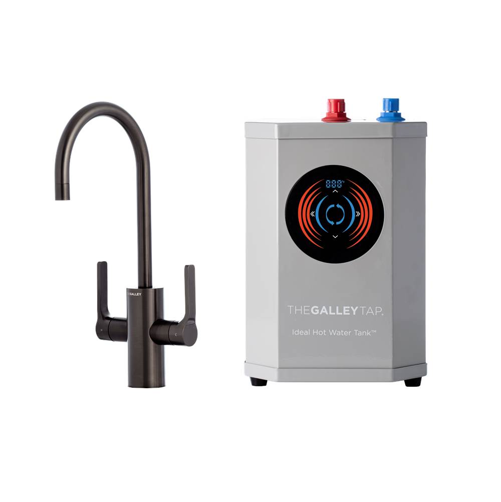 The Galley Ideal Hot & Cold Tap in PVD Satin Black Stainless Steel and Ideal Hot Water Tank