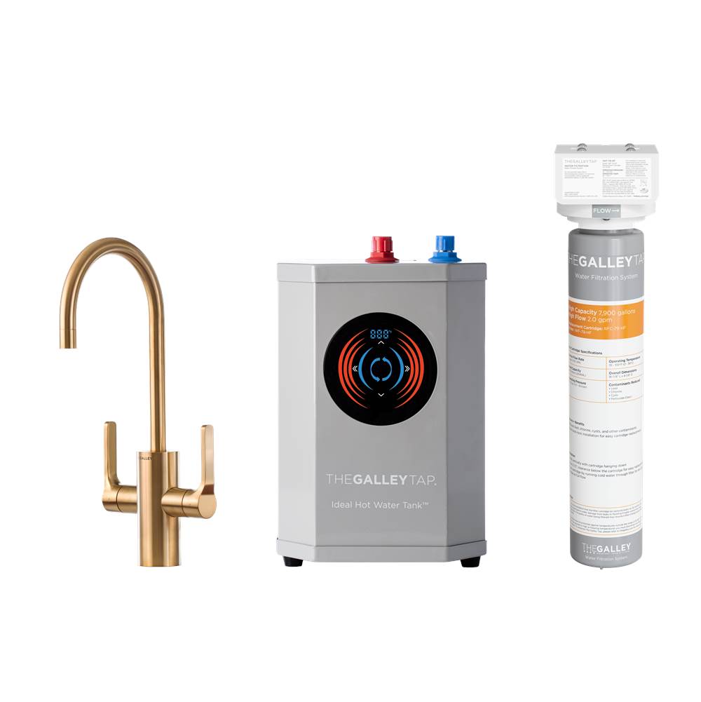 The Galley Ideal Hot & Cold Tap in PVD Brushed Gold Stainless Steel, Ideal Hot Water Tank  and Water Filtration System