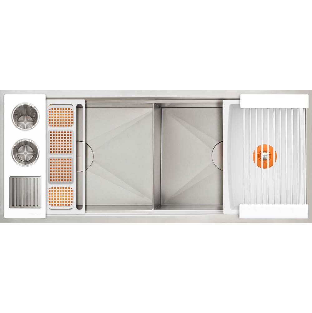 The Galley Ideal Double Bowl WashStation  4D with Four Tool Wash Kit in Designer White Resin