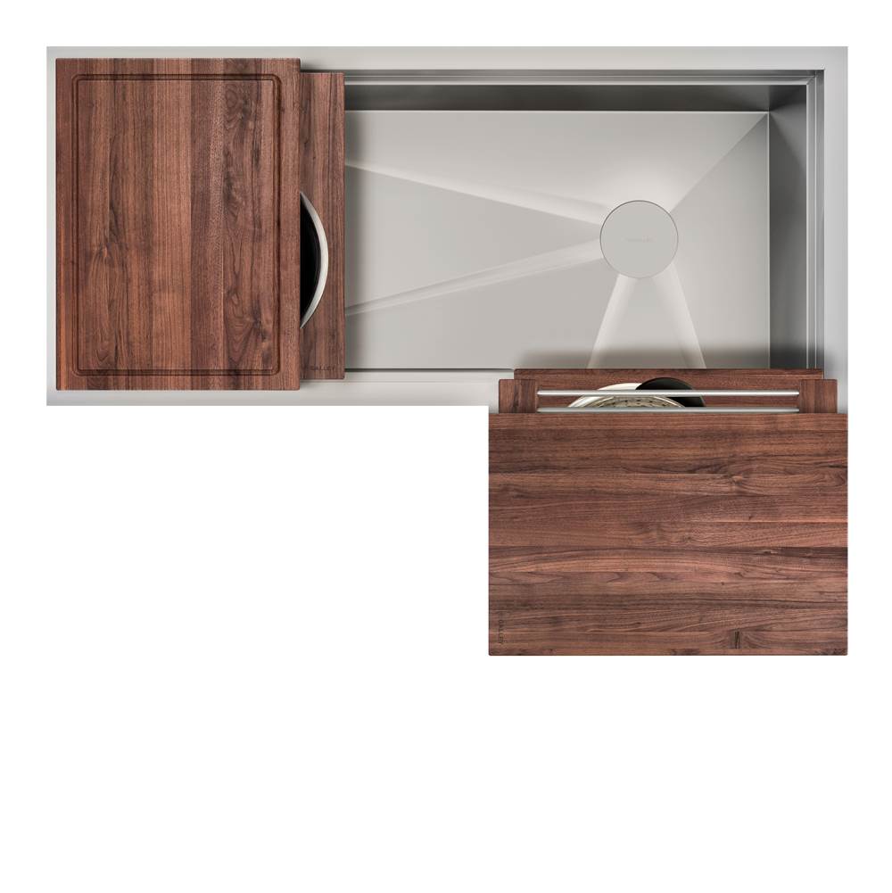 The Galley Ideal Corner Workstation 4X3C with Five Tool Culinary Kit in American Black Walnut
