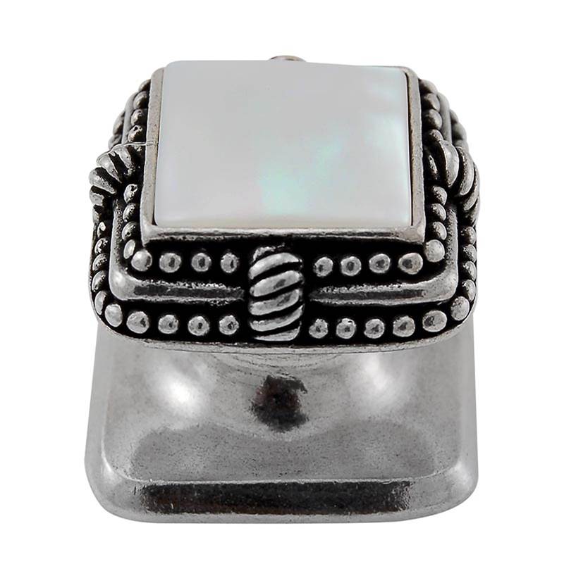 Vicenza Designs Gioiello, Knob, Small, Square, Stone Insert, Style 3, Mother of Pearl, Vintage Pewter