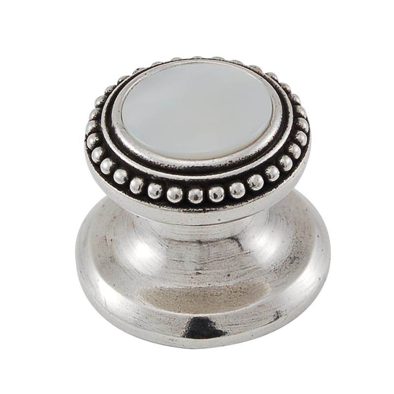 Vicenza Designs Gioiello, Knob, Small, Round, Stone Insert, Style 8, Mother of Pearl, Vintage Pewter
