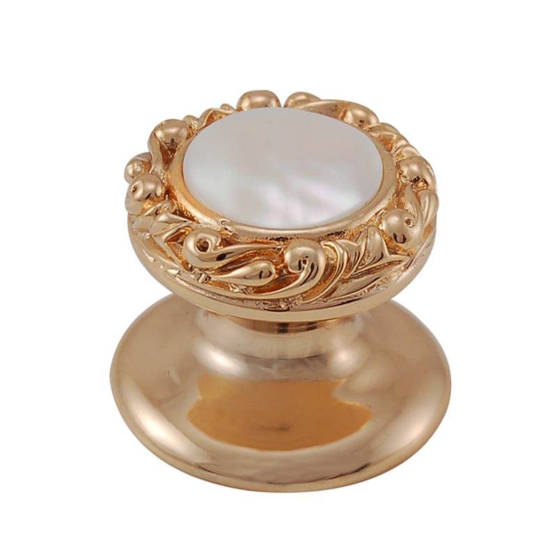 Vicenza Designs Liscio, Knob, Small, Round, Stone Insert, Mother of Pearl, Polished Gold