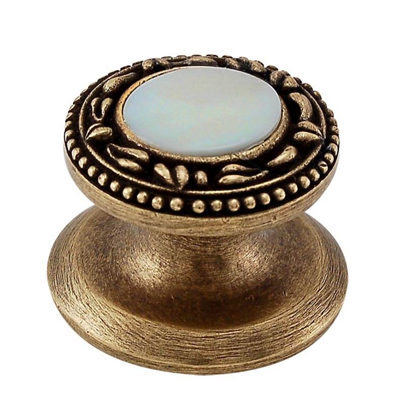 Vicenza Designs San Michele, Knob, Small, Stone Insert, Mother of Pearl, Antique Brass