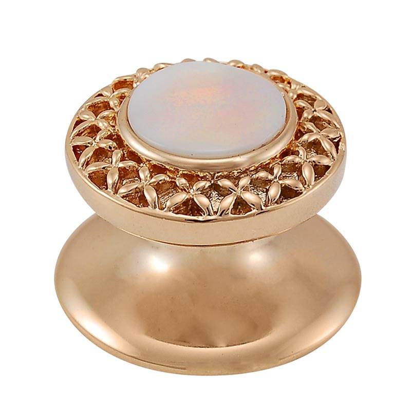 Vicenza Designs Gioiello, Knob, Small, Round, Stone Insert, Style 4, Mother of Pearl, Polished Gold