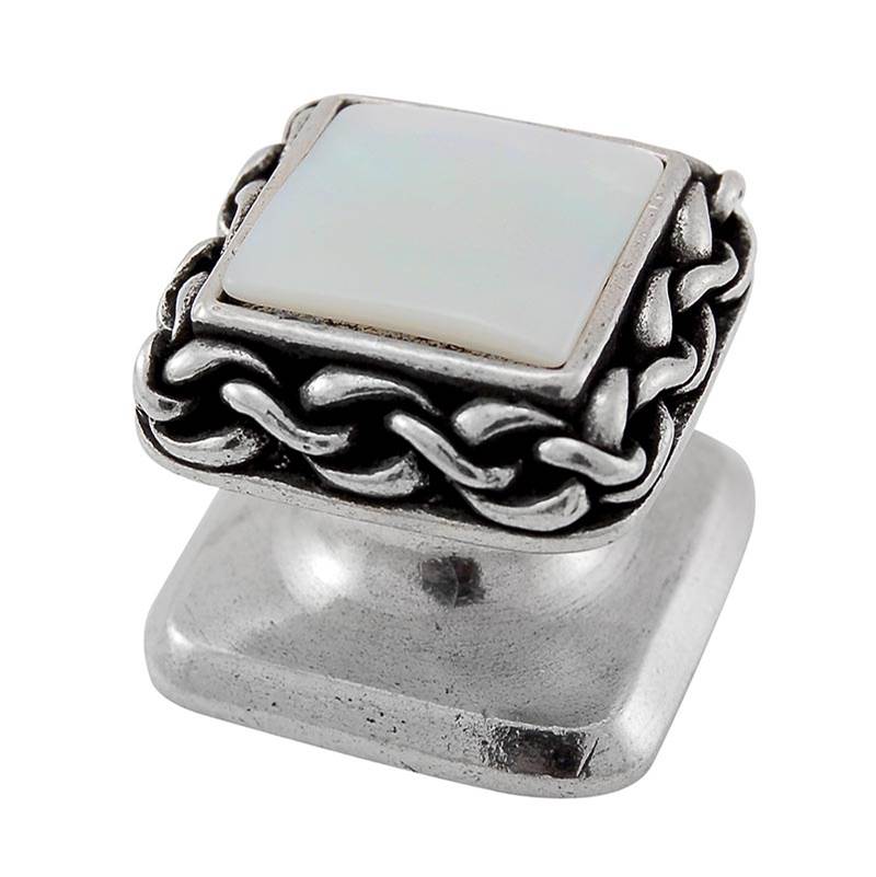 Vicenza Designs Gioiello, Knob, Small, Square, Stone Insert, Style 5, Mother of Pearl, Vintage Pewter