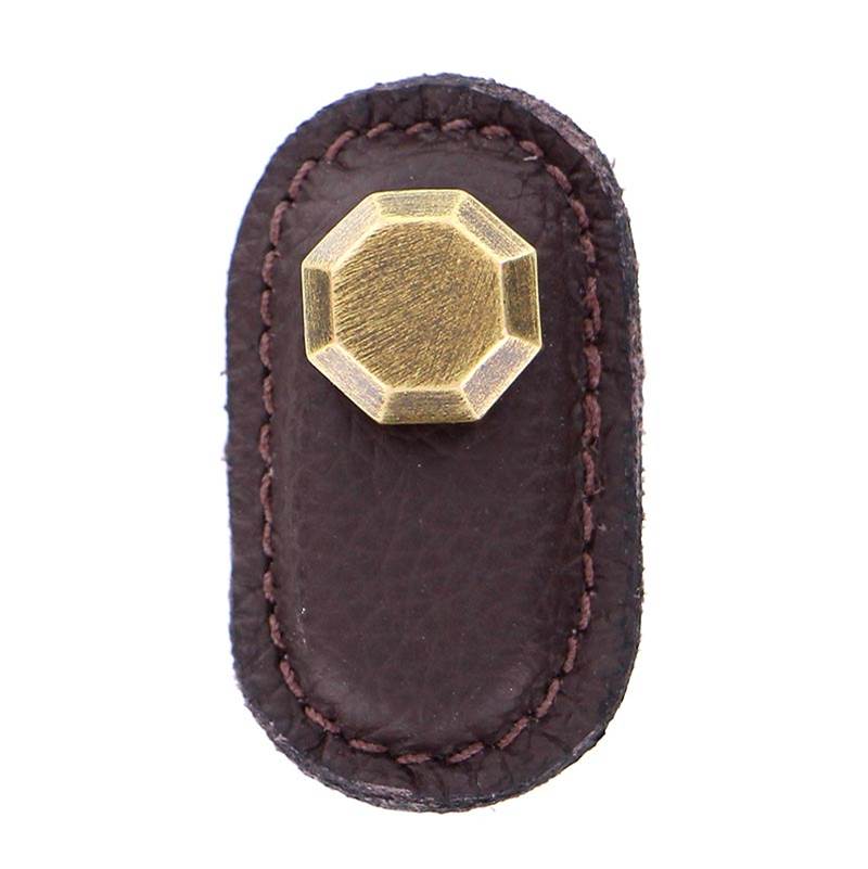 Vicenza Designs Archimedes, Knob, Large, Leather, Brown, Antique Brass