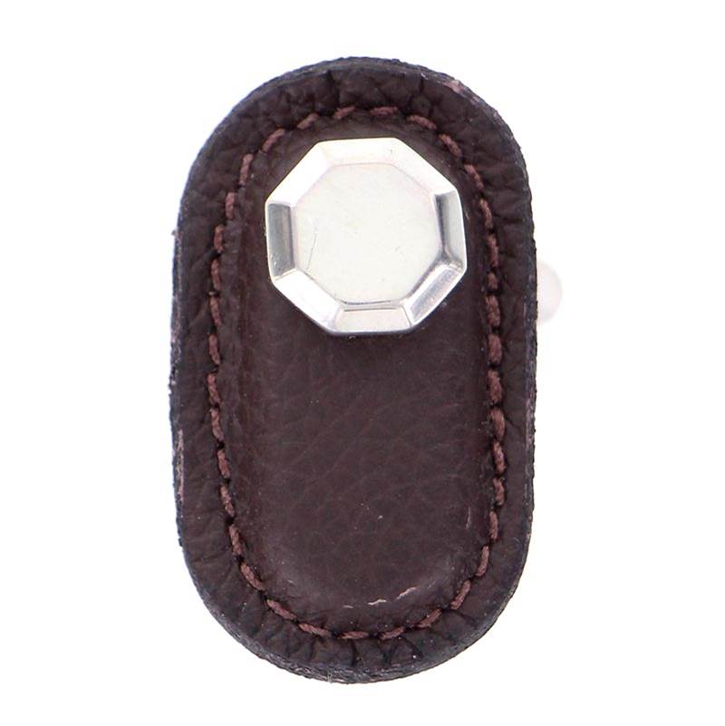 Vicenza Designs Archimedes, Knob, Large, Leather, Brown, Polished Silver
