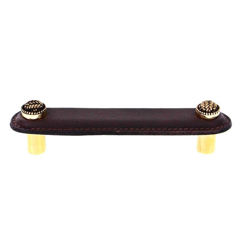Vicenza Designs Cestino, Pull, Leather, 4 Inch, Brown, Antique Gold