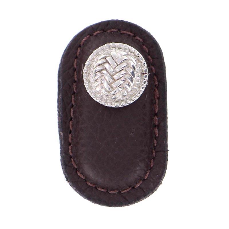 Vicenza Designs Cestino, Knob, Large, Leather, Brown, Polished Silver