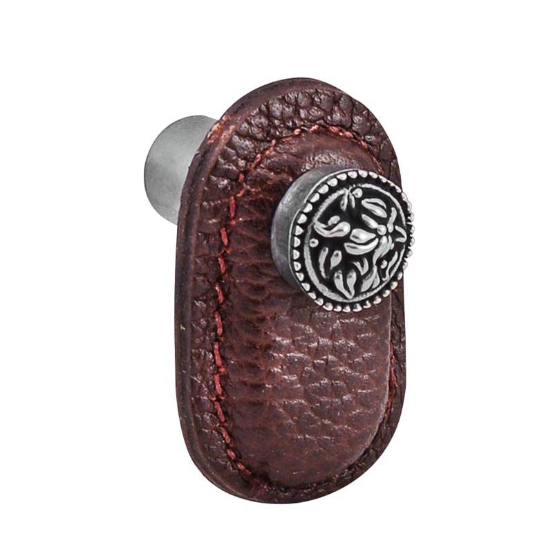 Vicenza Designs San Michele, Knob, Large, Leather, Brown, Antique Silver