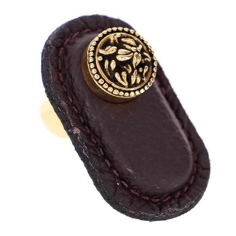 Vicenza Designs San Michele, Knob, Large, Leather, Brown, Antique Gold