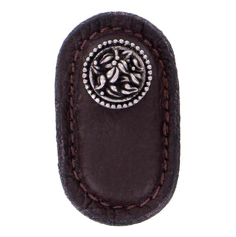 Vicenza Designs San Michele, Knob, Large, Leather, Brown, Antique Nickel