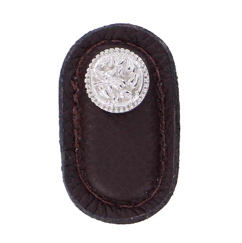 Vicenza Designs San Michele, Knob, Large, Leather, Brown, Polished Silver
