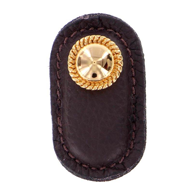 Vicenza Designs Equestre, Knob, Large, Leather, Brown, Polished Gold