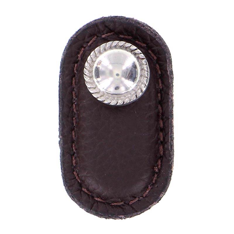 Vicenza Designs Equestre, Knob, Large, Leather, Brown, Polished Silver
