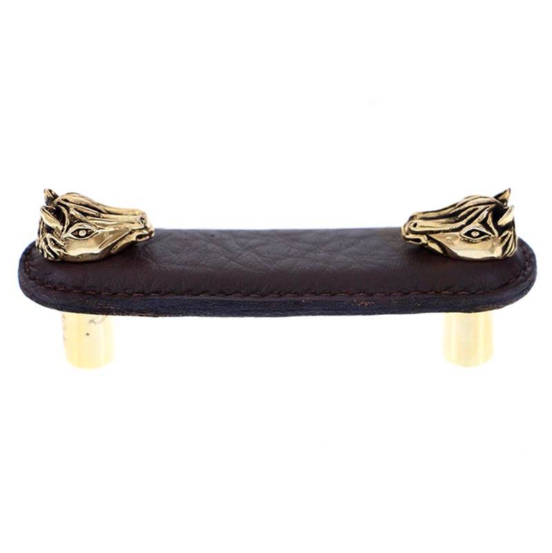 Vicenza Designs Equestre, Pull, Leather, Horse, 3 Inch, Brown, Antique Gold