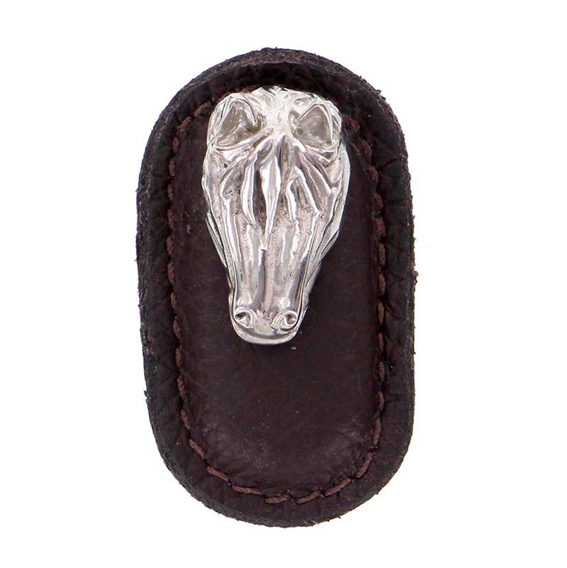 Vicenza Designs Equestre, Knob, Large, Leather, Horse, Black, Polished Silver