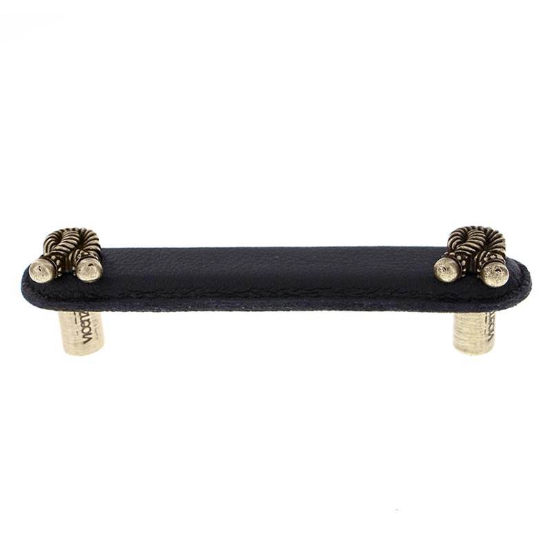 Vicenza Designs Equestre, Pull, Leather, Rope, 4 Inch, Black, Antique Brass