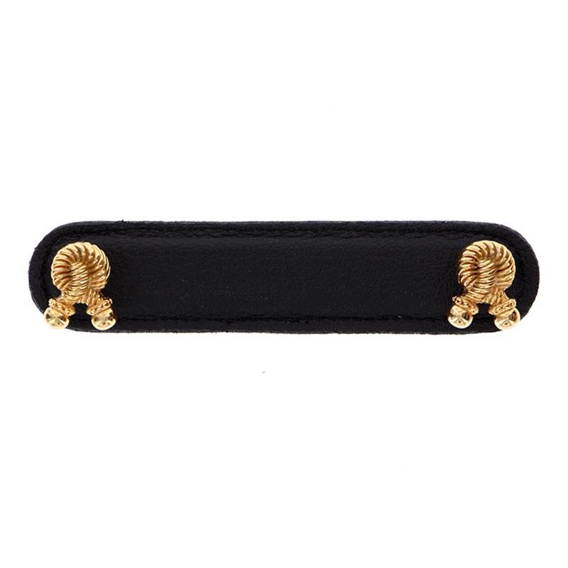 Vicenza Designs Equestre, Pull, Leather, Rope, 4 Inch, Black, Polished Gold